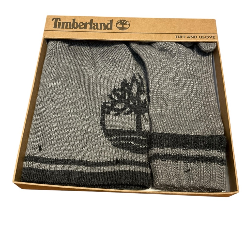 TIMBERLAND O/S Men's Hat and Gloves Gift Set Gray NWT